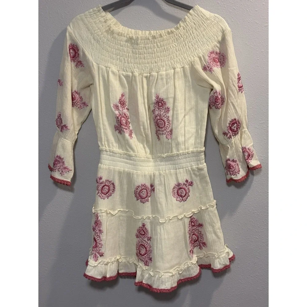 MISA Los Angeles Off-The-Shoulder Embroidered Sylvia Dress Women's Size XS Ivory